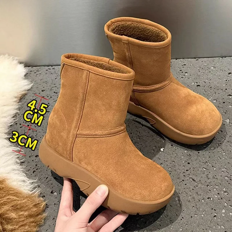 أحذية الثلوج المصنوعة من الصوف الحقيقي المريح المصنوع من الجلد الطبيعي للنساء أحذية شتوية مبطنة بالصوف السميك والنعل السميك #2