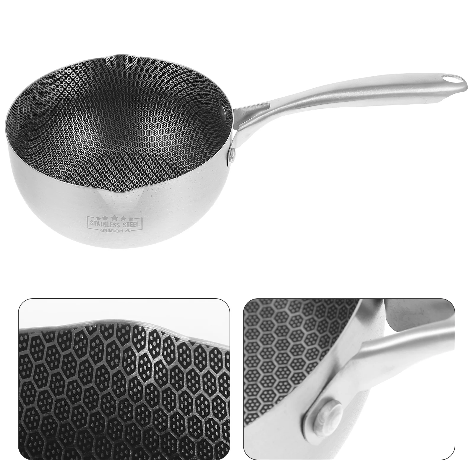 

Stainless Steel Snow Pan Fat Fryer Sauce Pans with Lids Honeycomb Skillet