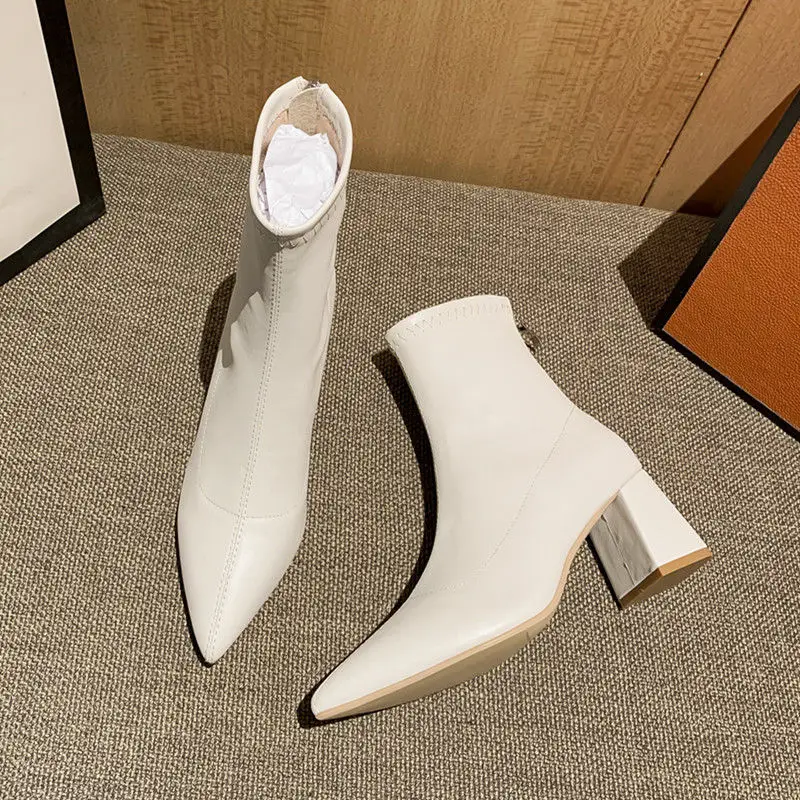 

Korean Style Zipper Pointed Toe Short Boots Women's Autumn Winter Fashionable Boots Versatile Female Footwear