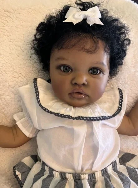 Customized Limited Supply 22inch Reborn Baby Chantal Dark Skin  Finished Doll with Different Dress With Hand-Rooted Hair