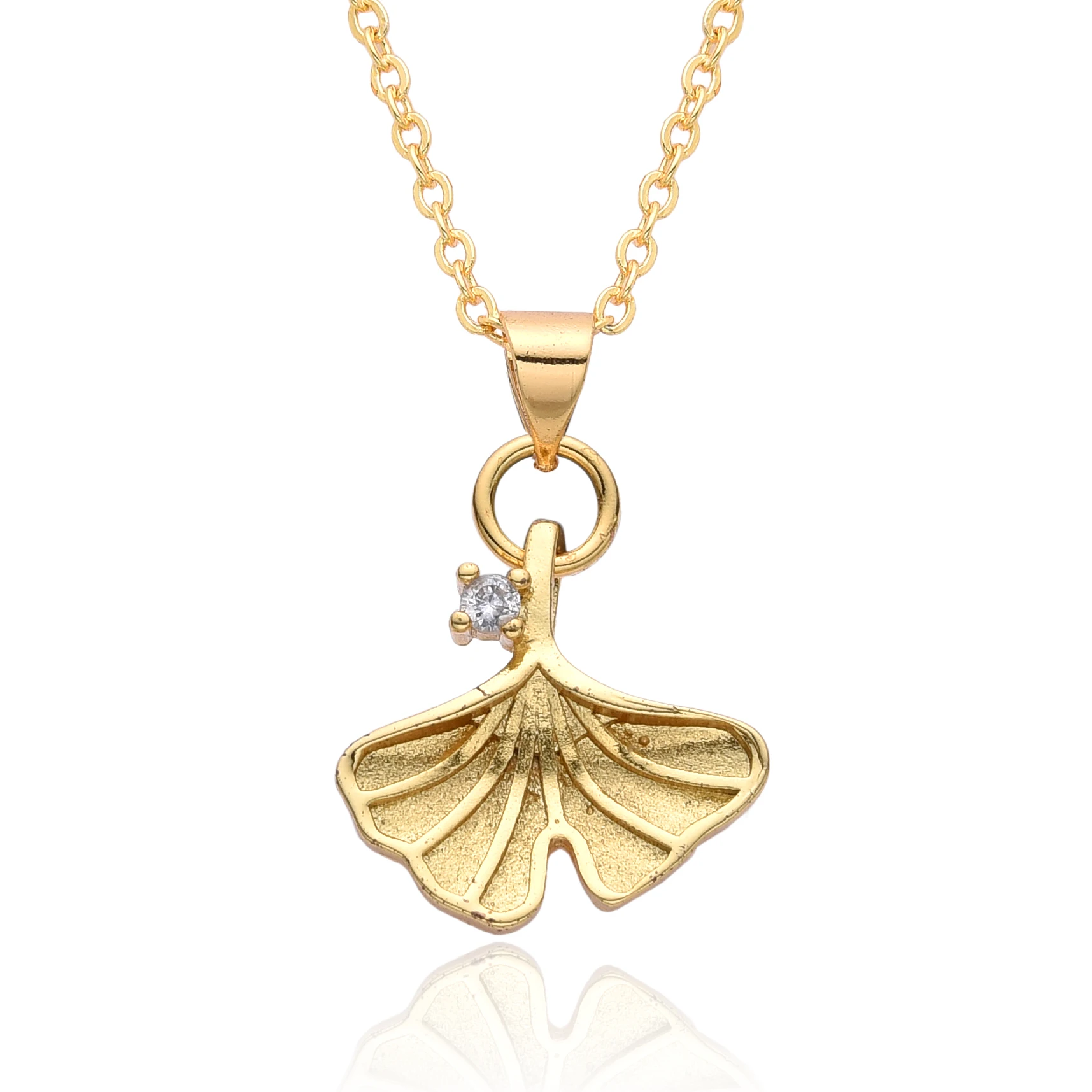 Fashion Gold Color Plant Pendant  Micro-inlaid Zircon Ginkgo Leaf Tree Necklace for Women Choker Chain Charms Jewelry Wholesale