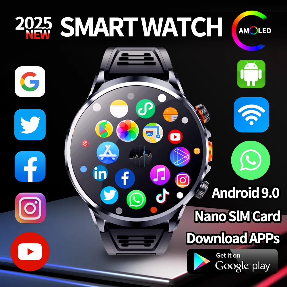 

5G Android Smart Watch 1.95inch Large Screen 32GB RAM 512GB ROM 4G Full Network Smartwatch Google Play Store WIFI GPS Sim Card