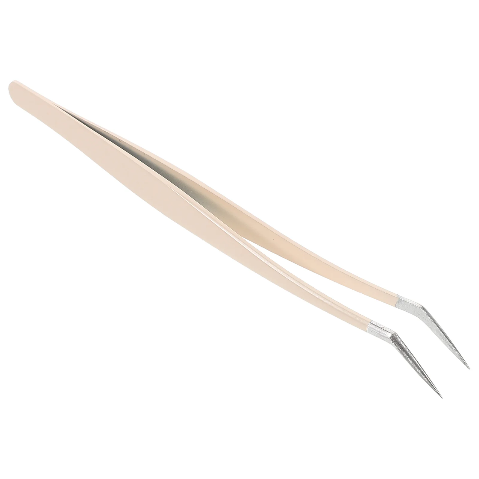 Precision Eyelash Tweezers Beige Fine Point Bent Tip Multi-Functional Tool for False Lashes Double Eyelid Tape Application