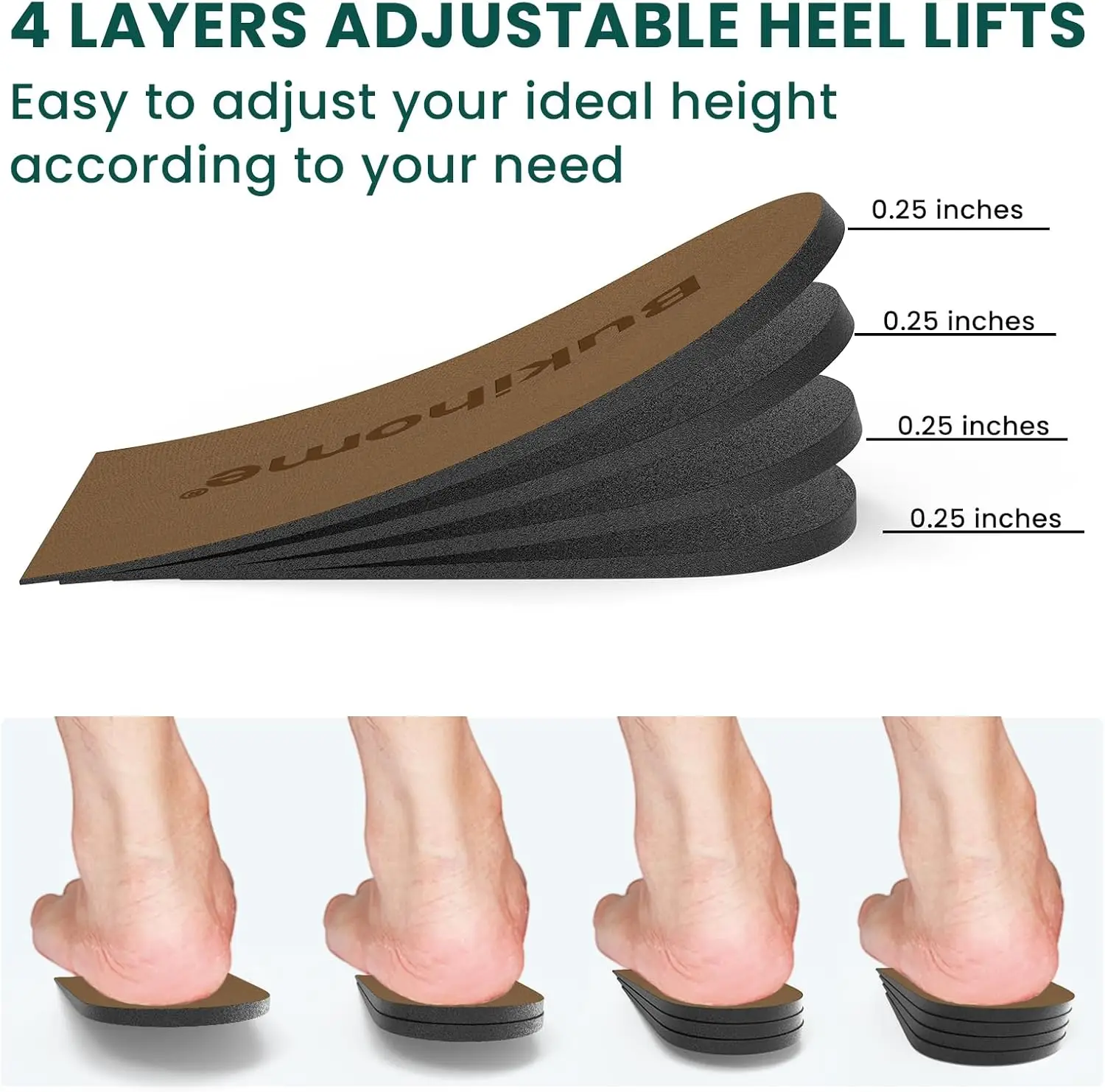 Sumiun Brown Adjustable Height Increasing Insole Foot Arch Women's Heel Lifting Insole Heel Inserted Cut Foot Pad Pedicure Tools