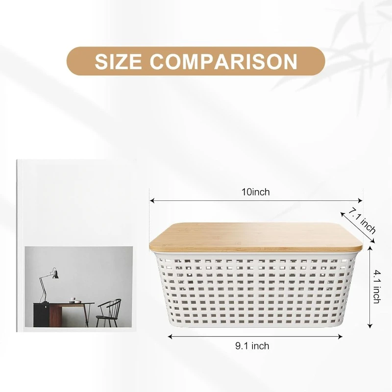 

Small plastic storage box with bamboo lid, stackable decorative storage basket container
