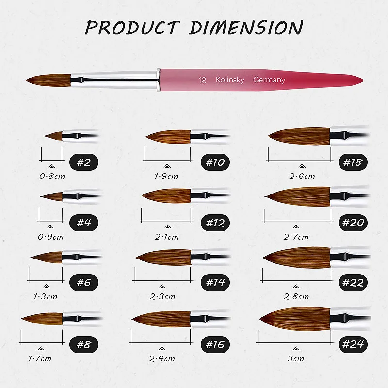 新しいコリンスキーセーブルネイルブラシ、アクリルネイル用の丸型＆フラットヘッド、プロフェッショナル3Dスカルプティング＆デザインツール