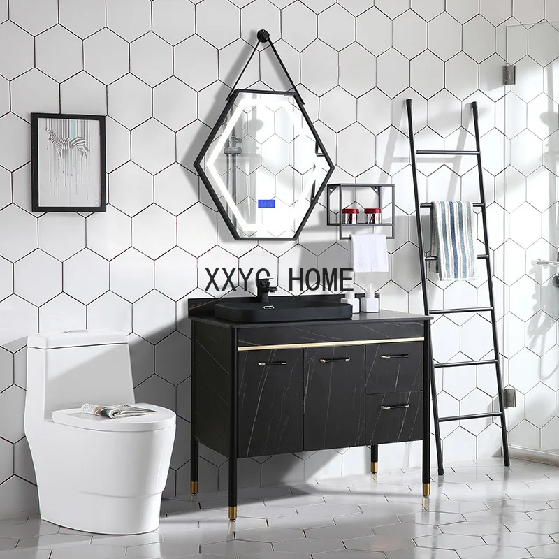 

Bathroom Cabinet Combination 304 Stainless Steel Bathroom Light Luxury Washstand Simple Smart Net Red Floor