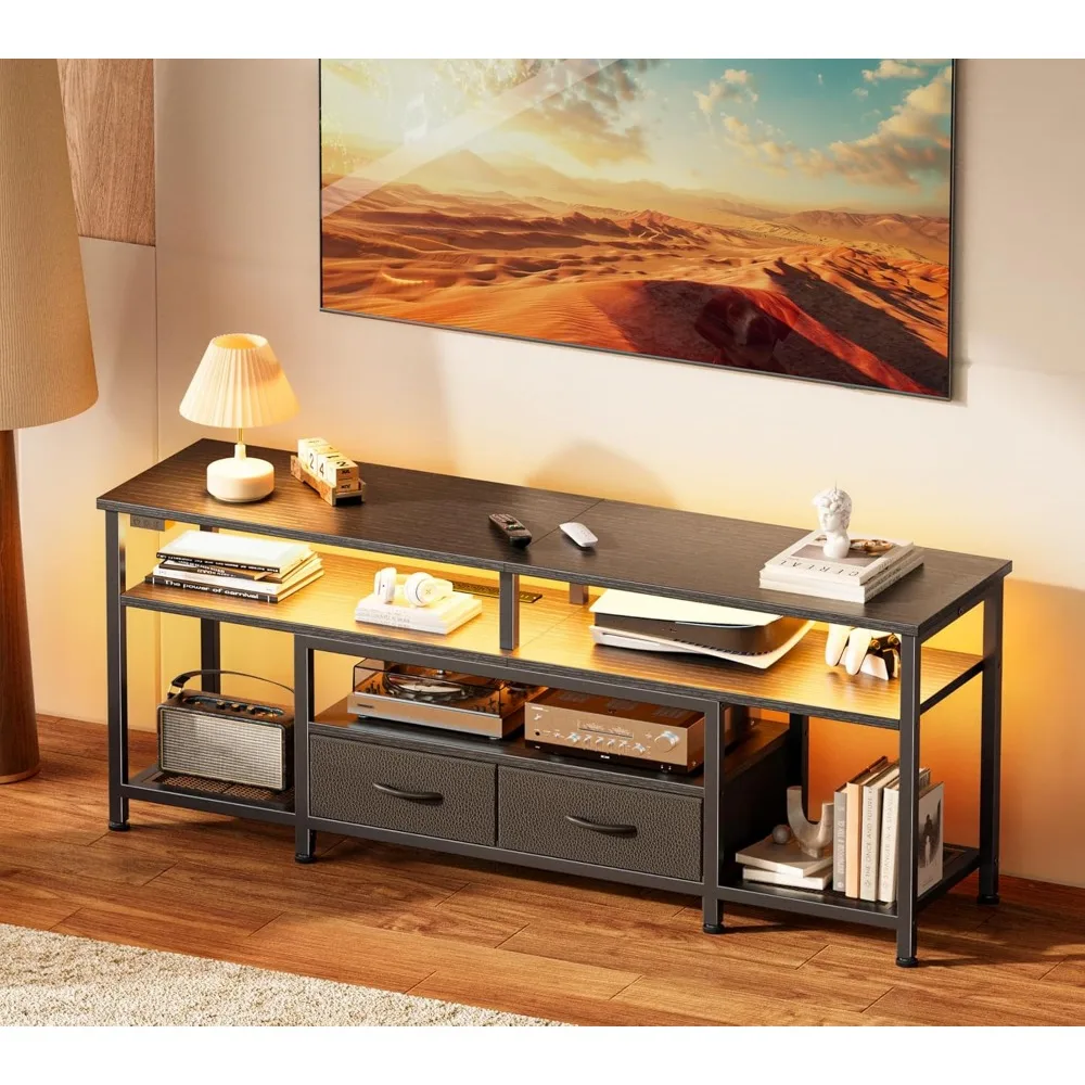 Stojak pod telewizor na telewizory 55-60 cali, centrum rozrywki z gniazdami zasilania i oświetleniem LED, konsola pod telewizor 54-calowy do salonu, M