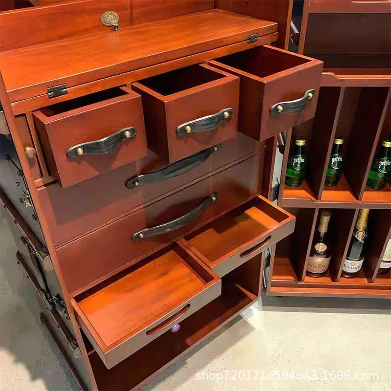 خزانة عرض خزانة النبيذ المصنوعة من الخشب الصلب، خزانة النبيذ المتنقلة للتخزين الفاخرة الإيطالية المنزلية #5