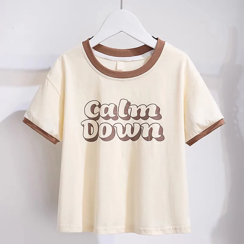 2024 casual NEW summer Teenager Girls Cloth short sleeve letters T-Shirt top + cargo pant dress children set 7 8 9 10 11 12 year