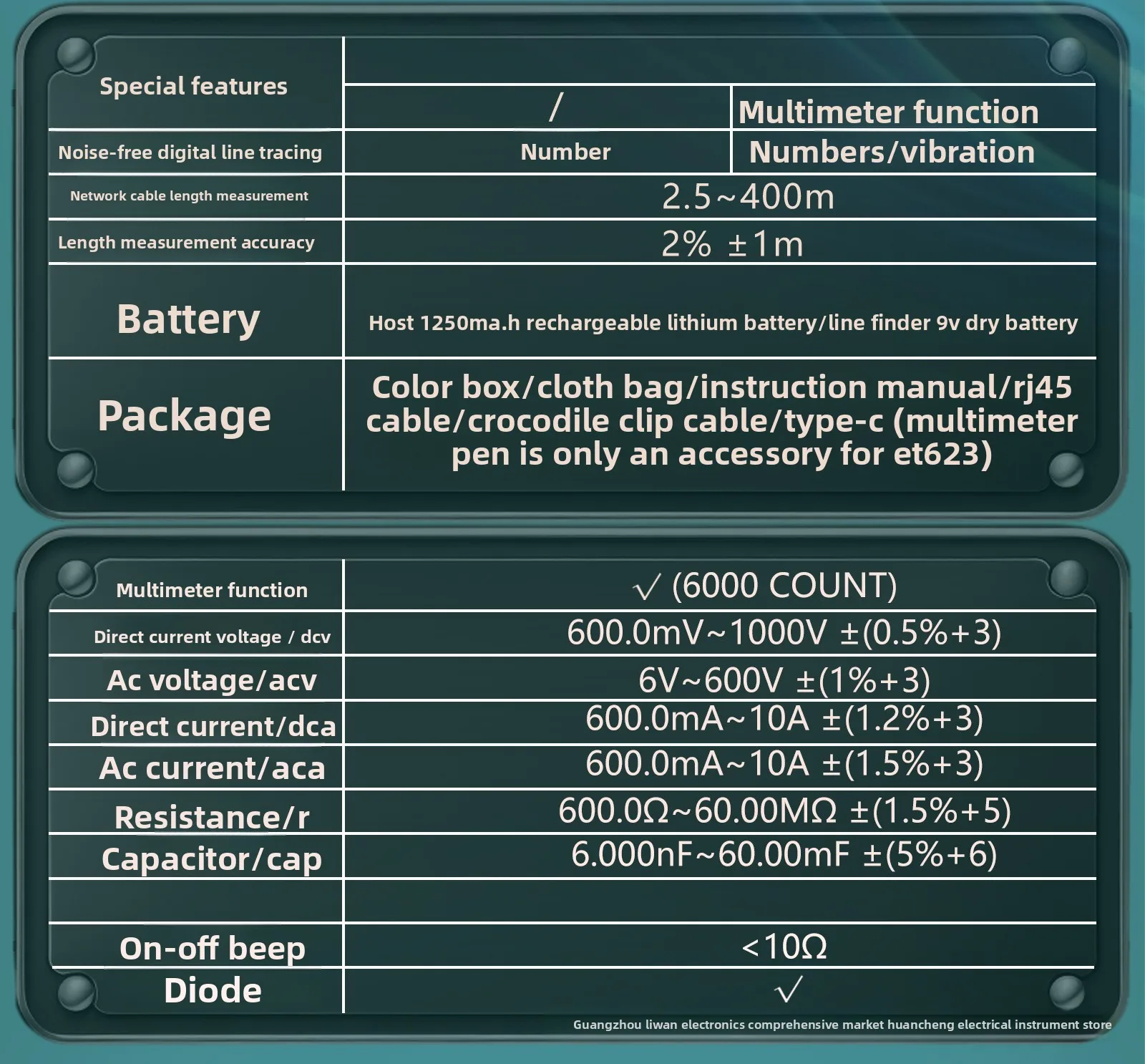 Multifunctional Network Line Finder Multimeter 2-in-1 Network Cable Length Crystal Head Test POE Voltage