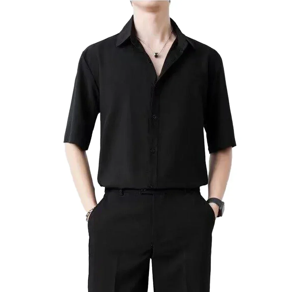 

Clothes Stand Collar Shirts Loose Business Tops Lightweight Fabric Men's Clothing Summer Apparel Versatile Style
