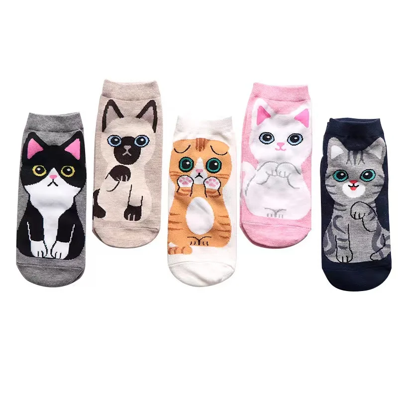 5 paia di calzini da donna per cartoni animati per cani e gatti calzini corti in cotone Kawaii calzini carini alla caviglia con taglio basso calzini