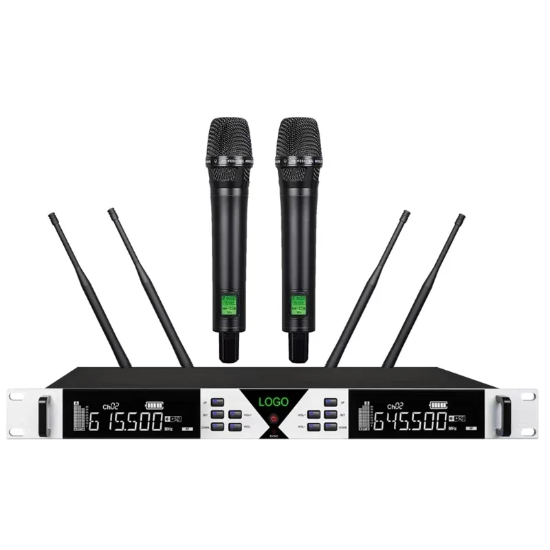 Professional UHF True Diversity Dual Channel Wireless Mic Noise Cancelling Wireless Microphone For Speech Singing