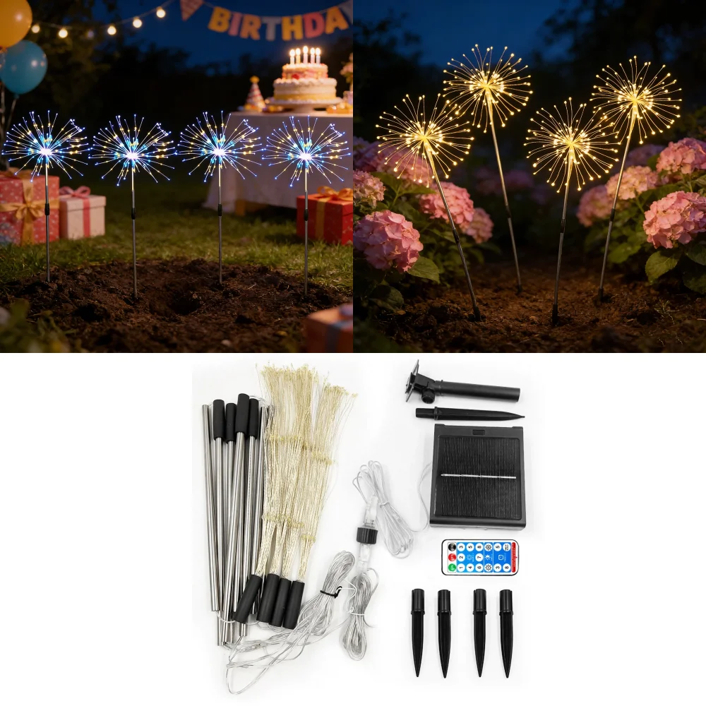 

Солнечные садовые светильники для улицы, 4 в 1, солнечные фонари-фейерверки с 480 светодиодами, водонепроницаемые гирлянды-звезды, 8 режимов, сказочные огни