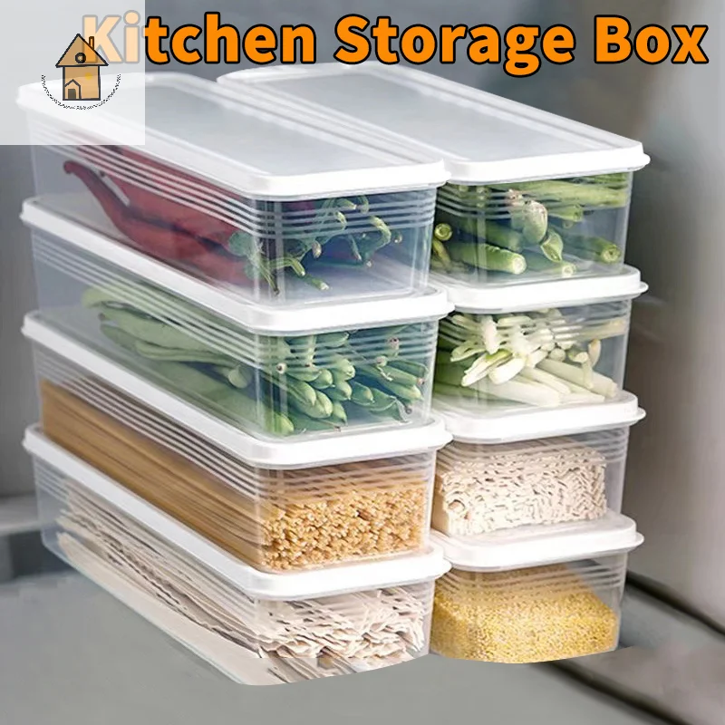 

1Pcs Fresh Box Pasta Noodle Plastic Food Preservation Sealed Box Kitchen Supplies Rectangle Scallion Fruits Refrigerator Storage