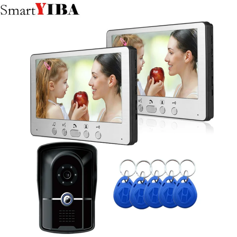 

SmartYIBA 7''Wired Video Intercom Door Phone System ID Card/Remote/Password Unlock Option Video Doorbell Intercom Kit