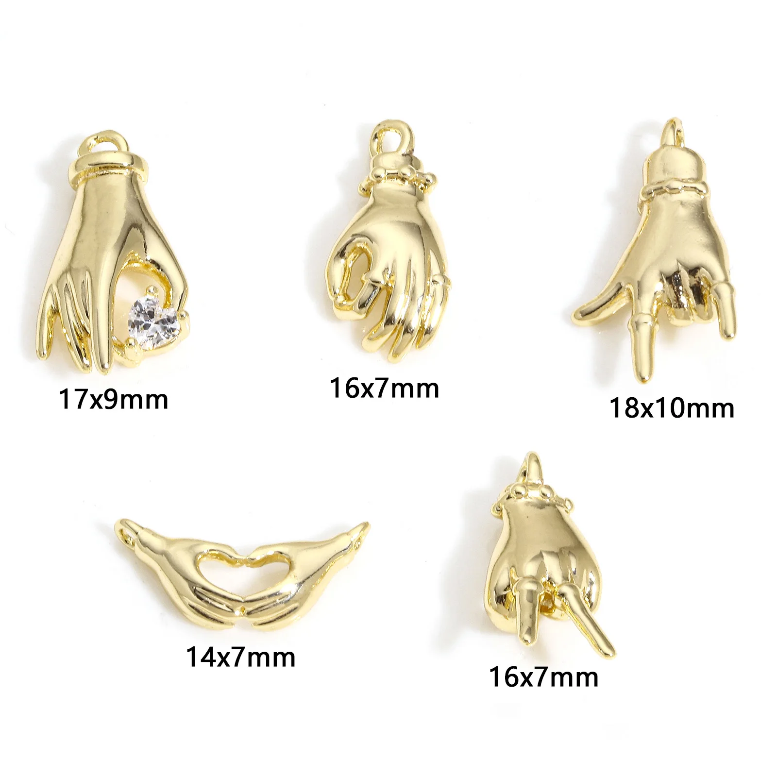 2pcs Copper Charms Gold Color 3D Hand Sign Gesture Rhinestone Pendants DIY Necklace Bracelets For Women Party Jewelry Findings