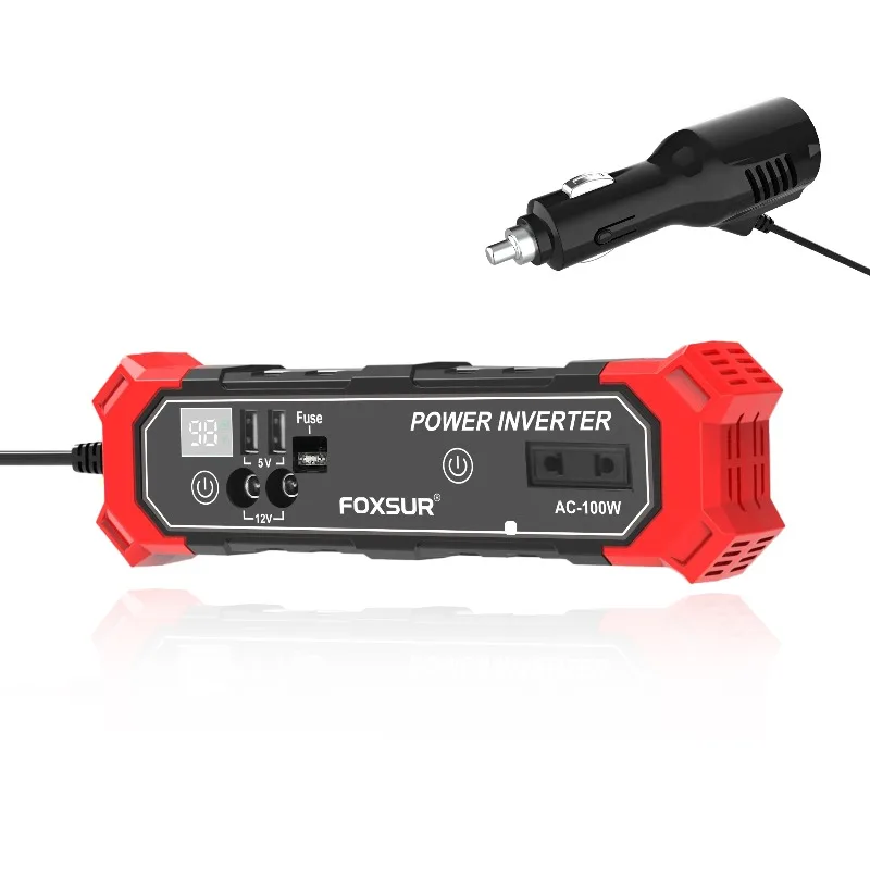 

Portable Power Inverter Adapter 12V DC To 110V AC Converter with USB Charging Ports and LED Display for Long-Distance Travel