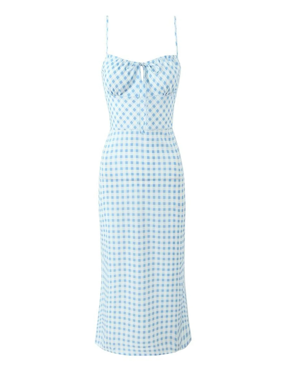 

Sexy Pure Desire Waist-Cinching Midi Dress Island Vacation Plaid Strapless Long Dress Women's Back Dress Summer