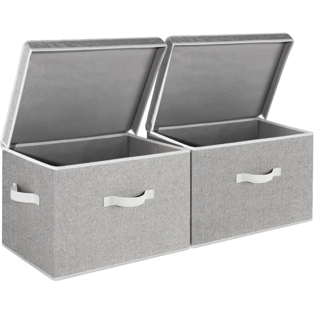 

Fabric Storage Bins with Lid, Decorative Storage Boxes for Shelves, Stackable Closet Organizer Basket with Handles, Jumbo, Gray,