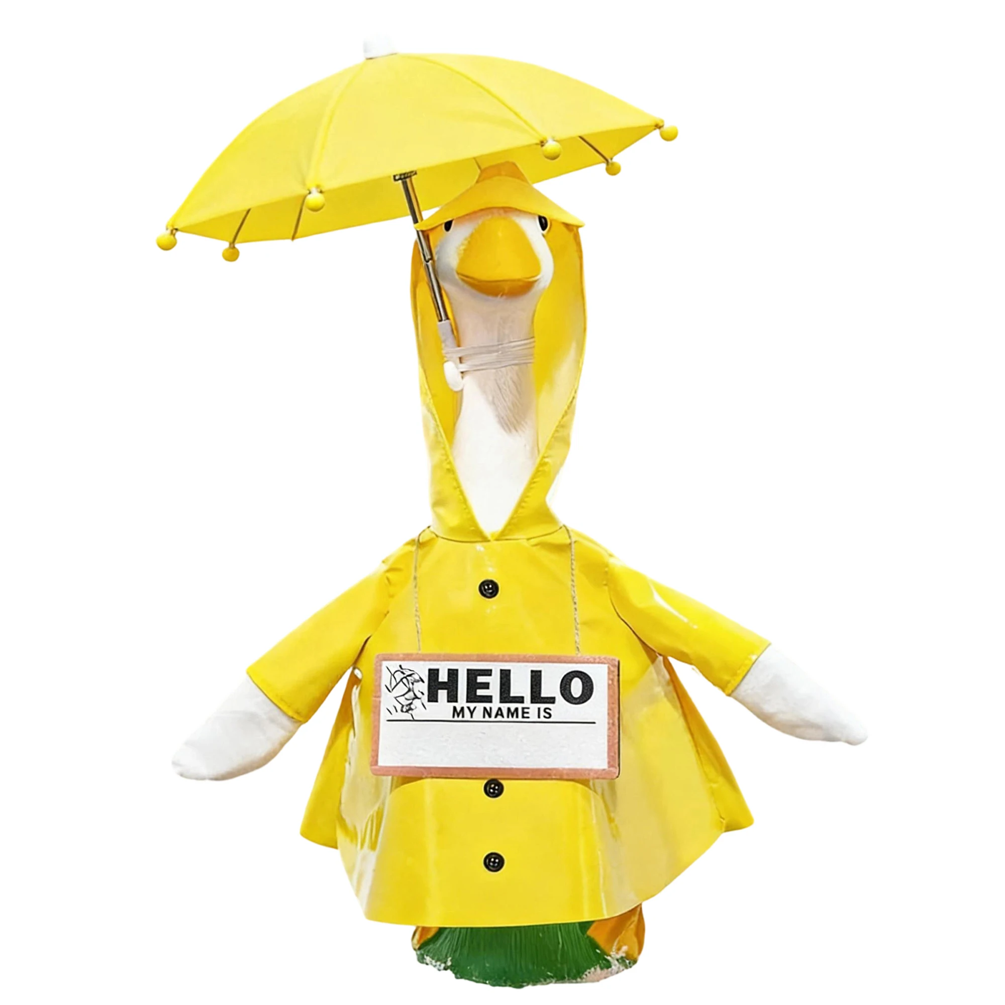 Porch Goose Outfit Cute Raincoat Personalized Name Sign and Umbrella Set for Goose Statue Outdoor Decor