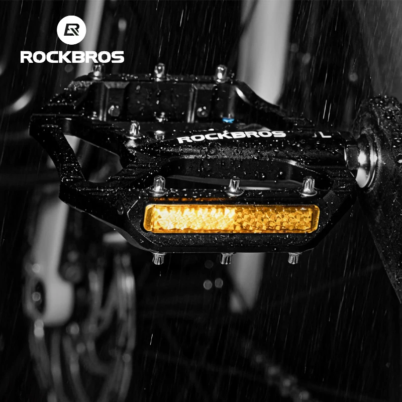 

ROCKBROS Bicycle Pedal Non-Slip Durable Single Bearing Aluminum Alloy Reflective Pedal Road Pedal Hollow Design Lightweight Bike
