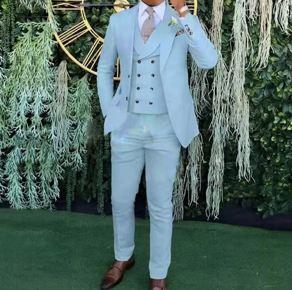 

Приталенный мужской костюм-тройка, белые мужские свадебные костюмы, вечерние деловые офисные костюмы, двубортный мужской костюм на заказ, смокинги