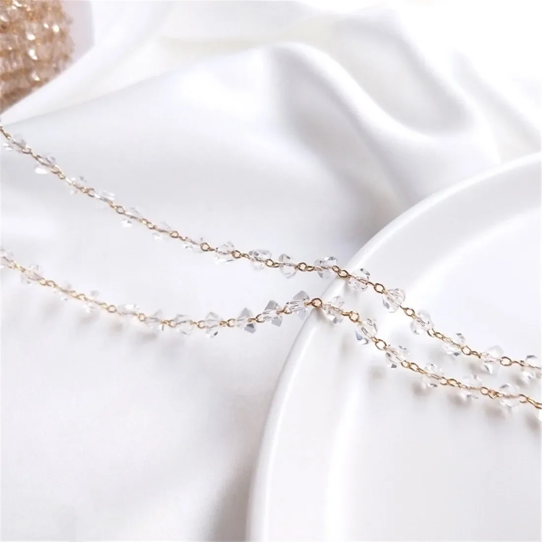 

14K Gold-Color Real Gold Cut Corner Zircon Small Peach Heart Chain Love Chain DIY Handmade Jewelry Accessories Materials B610