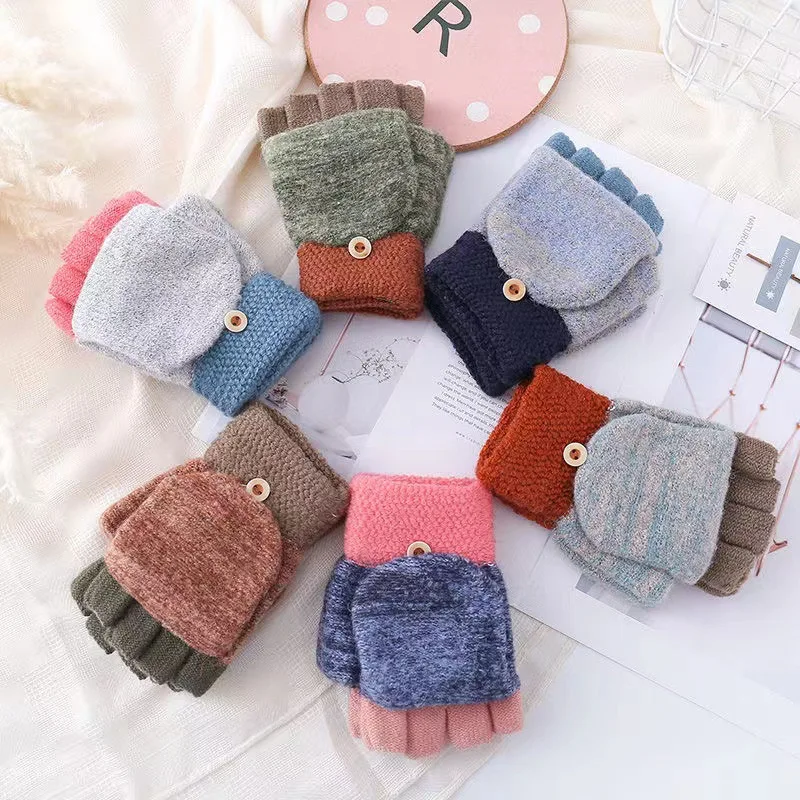 Winter Warm Flip Cover Knitted Gloves Soft Skin Friendly Windproof and Touch Screen Gloves Suitable for Cycling and Writing