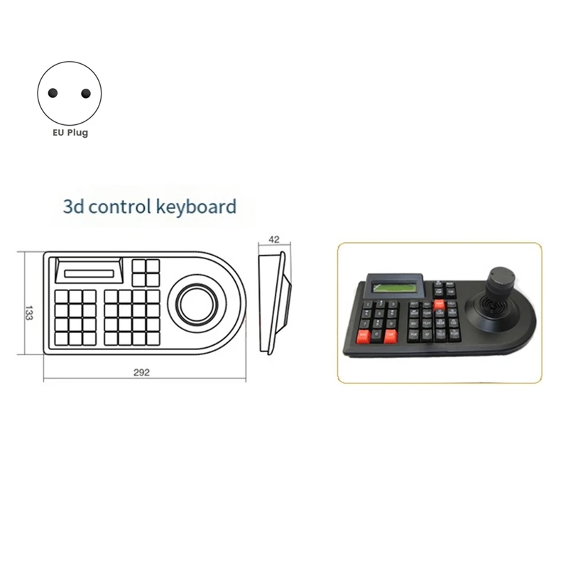 3D Joystick PTZ Keyboard Pan Tilt Zoom Controller For Analog CCTV PTZ Dome Cameras RS485 Control Keyboard-EU Plug Durable