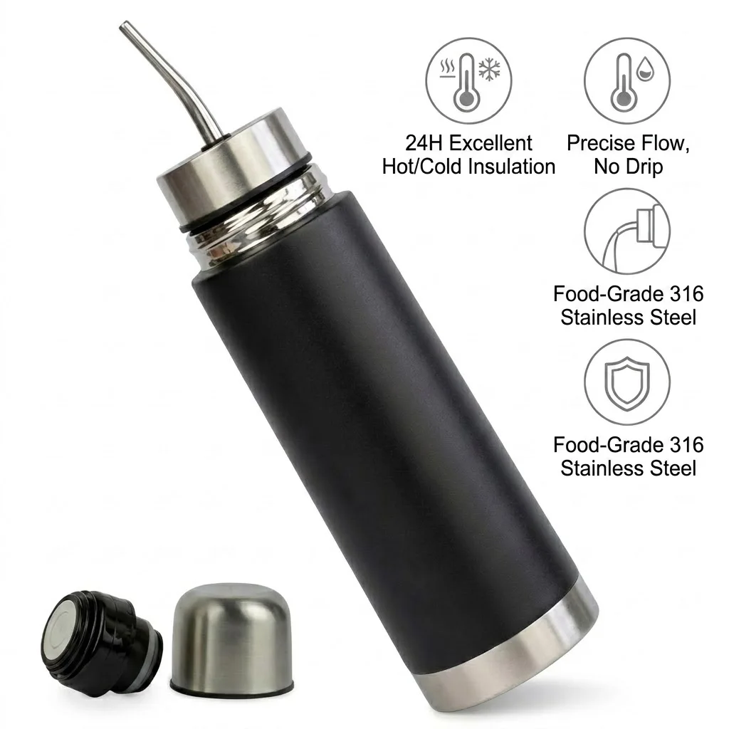 Thermos 3-en-1 pour Yerba Mate en acier inoxydable 316, bouteille d'eau isotherme de voyage avec bombilla intégrée, 500 ml 750 ml