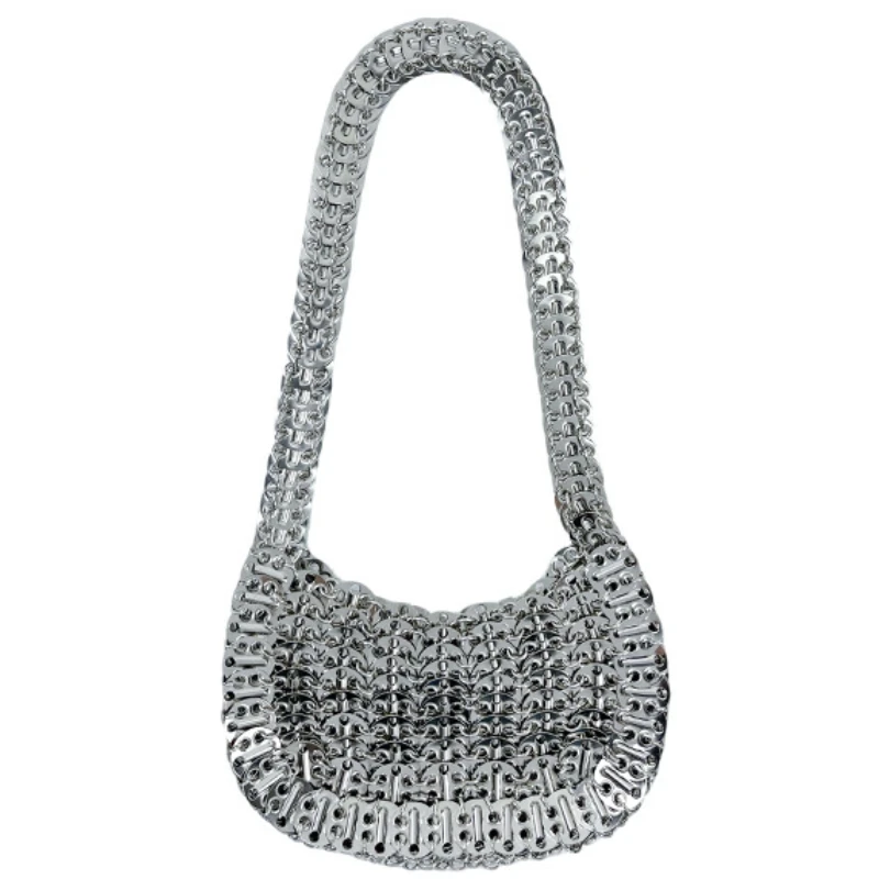 

Luxury Designer Women's Shiny Metal Sequin Small Square Handbag Hollow Metal Chain Tote Bag Clutch Bag Handmade Evening Bag