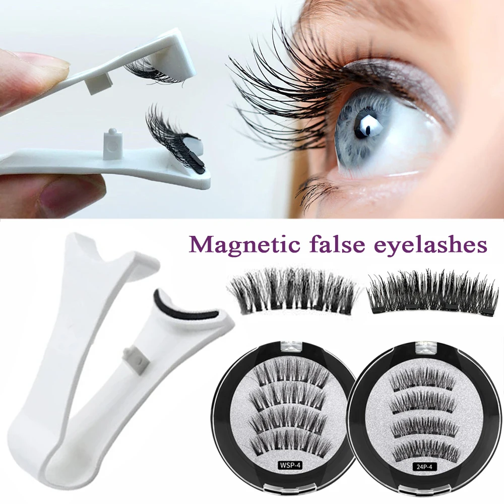 2 Pair 3D Magnetic False Eyelashes Reusable Magnetic Eyelashes With 4 Magnetic Lashes Natural Eyelash Extension Makeup Tools