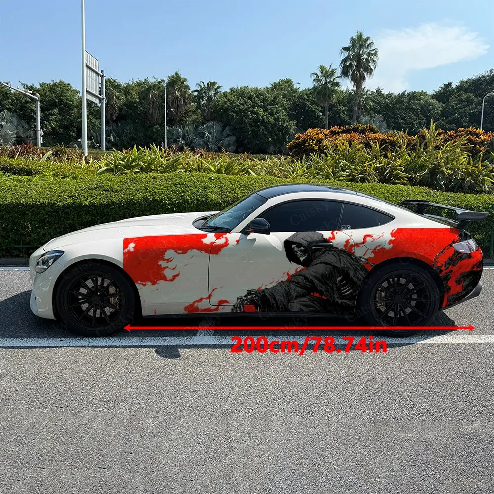 2pcs Fire Cloaked Ghost Car Side Wraps, Self-Adhesive PVC Waterproof & Scratch-Resistant Stickers, Car Accessory Gift