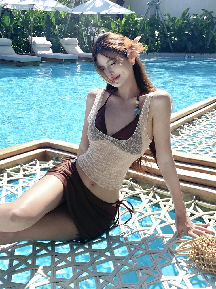 

Американский ретро-купальник с кружевом, сексуальный, соблазнительный, для отдыха на острове, в стиле юбки, для женщин