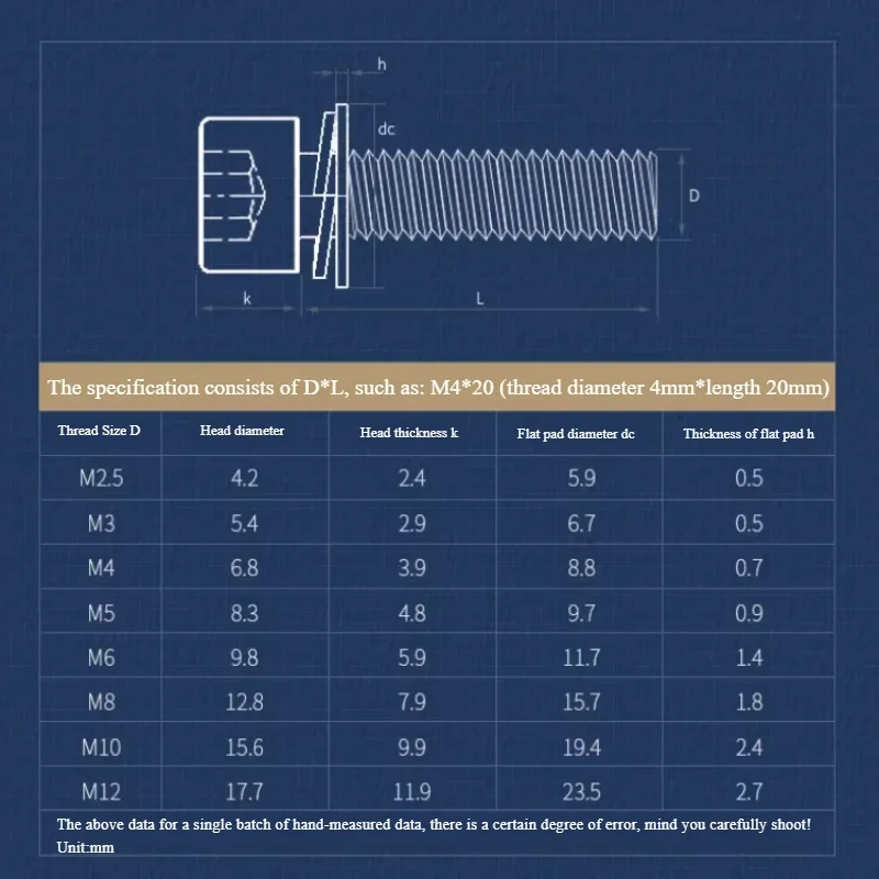 304 Stainless Steel Triple Combination Screws Hexagon Socket Cheese Head Bolts M2 M2.5 M3 M4 M5 M6 M8 M10 M12