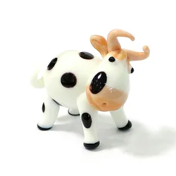 Cute Miniature Cow Figurine Murano Glass Dairy Cattle Little Statue Ornaments Home Desk Garden New Year Decor Kawaii Accessories