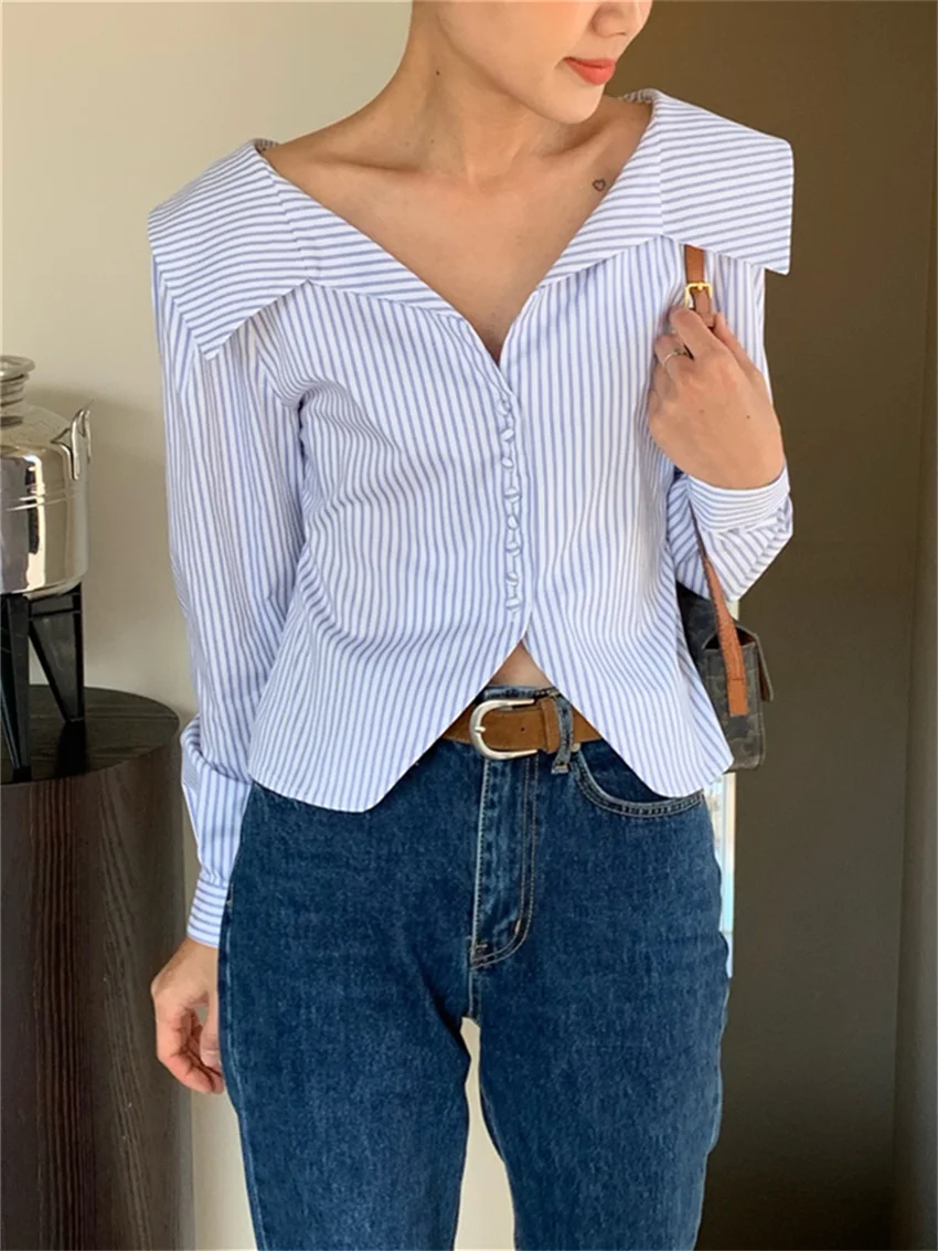 

Alien Kitty Stylish Hot Sale Women Shirts Stripes Office Lady Elegant Spring New 2024 Chic OL Full Sleeve Work Wear Slim Casual