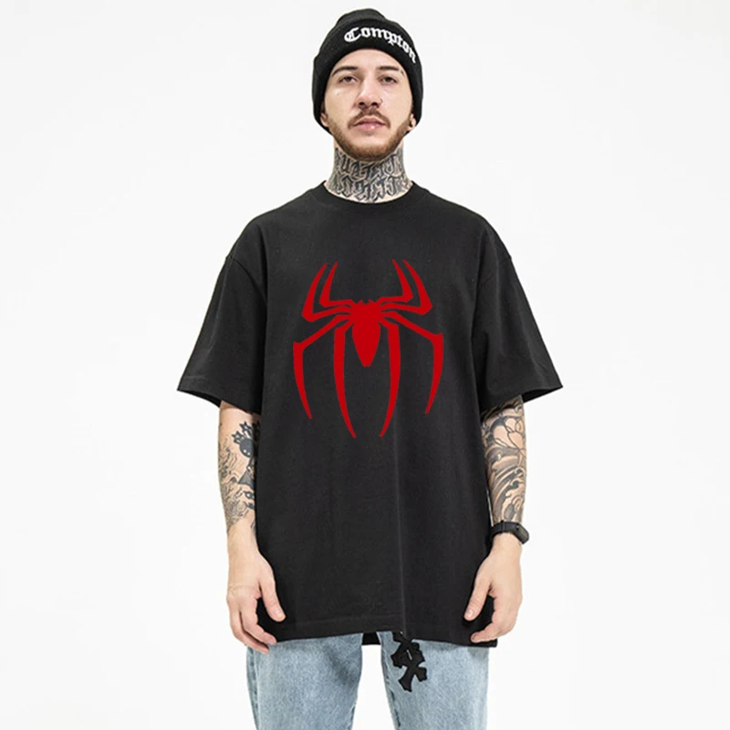 

Harajuku T-Shirt Men's 2024 Summer Clothes Spider Printed Luminous T Shirt Hip Hop Streetwear Short Sleeve Top Oversized Tees