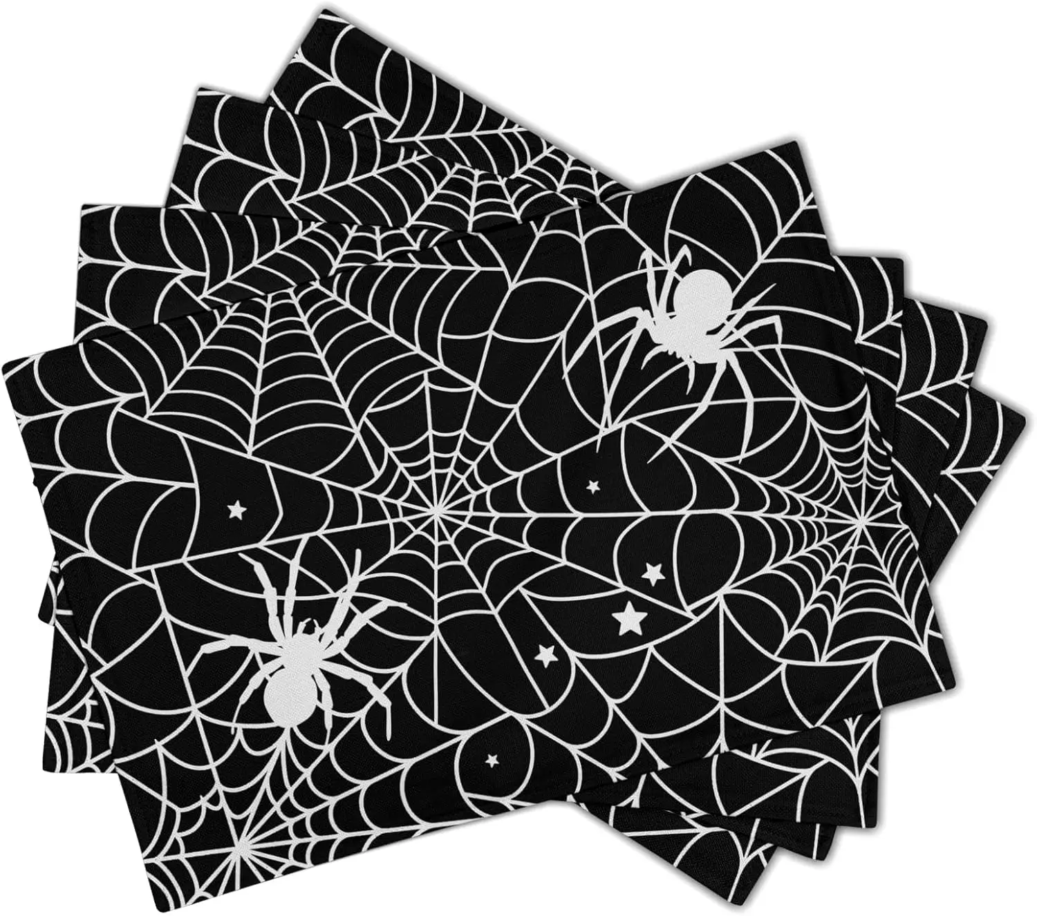 Halloween Placemats 12×18 Inches Set Of 4 Spiders Black White Spiderweb Seasonal Holiday Indoor Kitchen Dining Table Place Mats