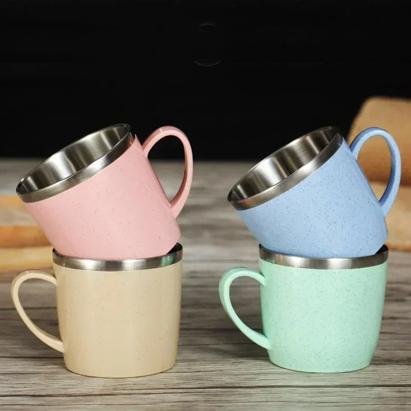 220ml Stainless Steel Cups Mugs Wheat Straw Anti-scalding Water Cup Coffee Milk Mug Tea Drinks Water Cup for Home Office Tumbler