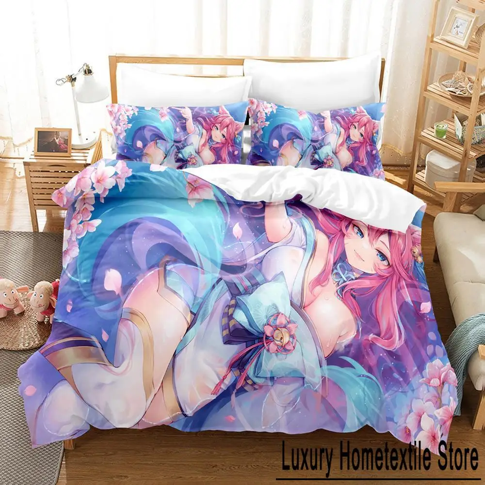 New Game Spirit Blossom Ahri Bedding Set Single Twin Full Queen King Size Bed Set Adult Kid Bedroom Duvet cover Sets Anime Bed