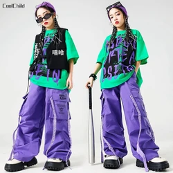 Hip Hop Boys Cool T-shirt Vest Cago Pants Clothes Sets Girls Fashion Street Dance Joggers Children Jazz Costumes Kids Streetwear