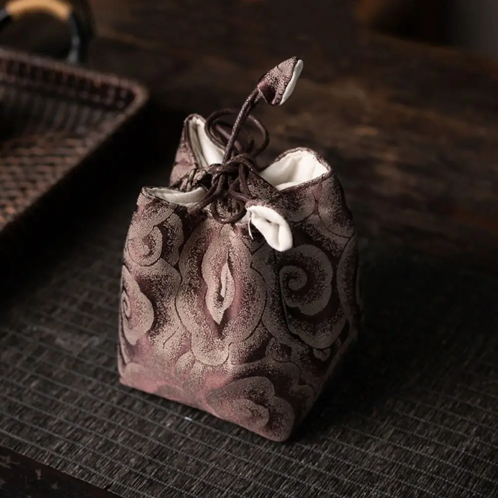 Chinese Style Teacup Drawstring Cloth Pouch Print Portable Teaware Storage Bag Breakage-proof Multifunctional