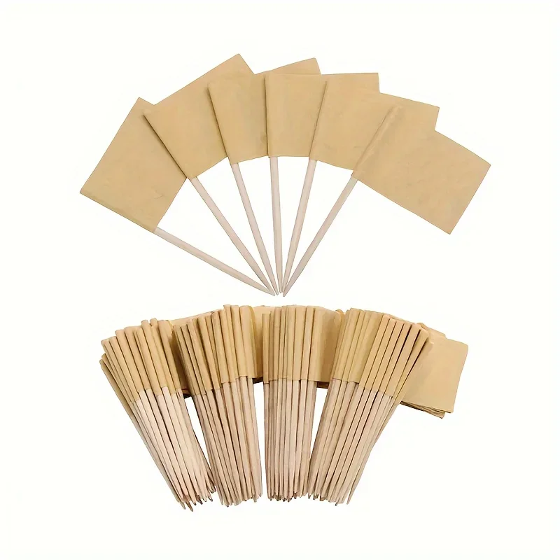 100 Pcs (Kraft Paper) Blank Toothpick Flag Fruit Cupcake Markers Toothpick Flag Kraft Paper Markers Toothpick Flag