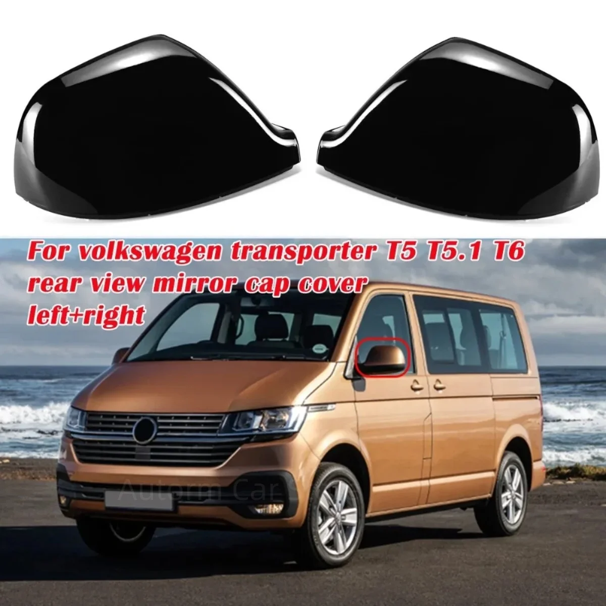 

Replace Mirror Cover Cap For VW Transporter T5 T5.1 2010-2015 T6 2016-2019 Glossy Car Rear View Side Mirror Cap Cover 7E1857527F
