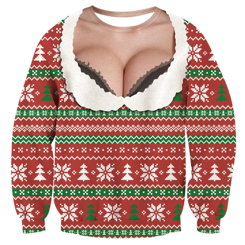 Weihnachten Muskel Brust Sexy Brüste Sweatshirt Männer Frauen Hässliche Pullover Party Lustige Grafik Sweatshirts Pullover Hoodies Tops Outfit