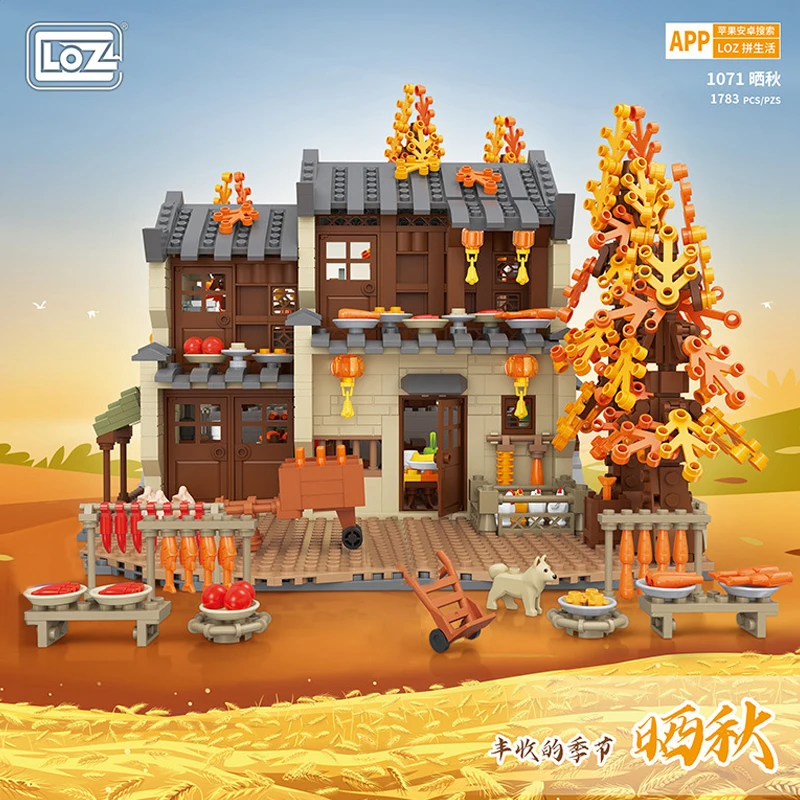 Building Block LOZ MINI Creative Autumn Farmhouse Model MOC Street View Outdoor Farmer Harvest Bricks Children Toys Kids Gifts