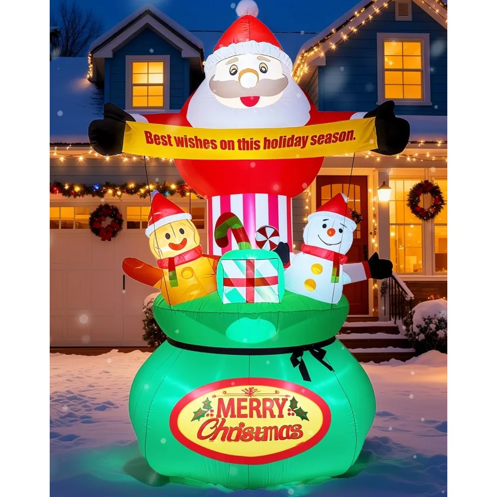 

9FT Christmas Inflatables Outdoor Decorations,Blow Up Yard Decorations Santa Claus Snowman Gingerbread Man and Gift Bag,Built-in